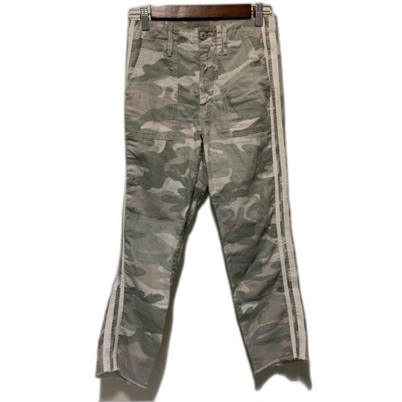 Mother The Shaker Chop Crop Fray Camo pants Desert Print linen blend size 24 - Picture 1 of 9
